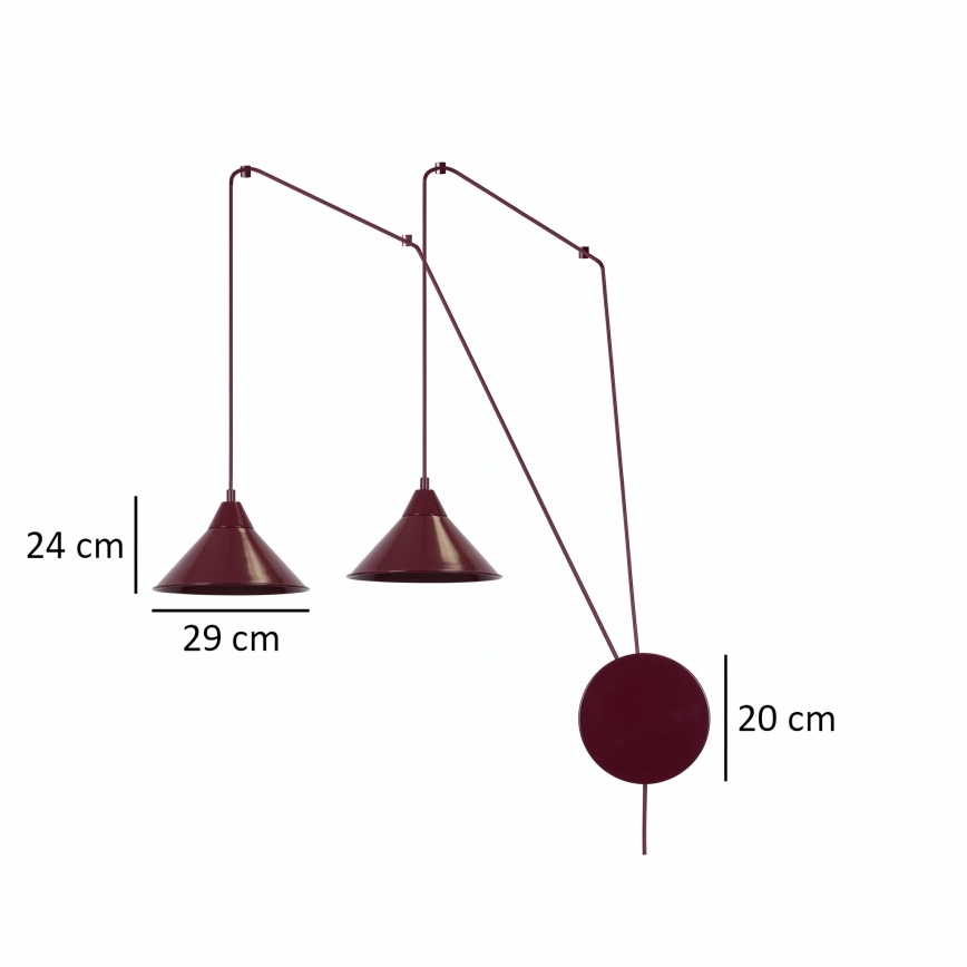 Lampa wisząca na przewodzie ABRAMO 2xE27/15W/230V czerwona