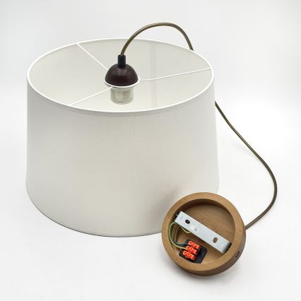 Lampa wisząca na przewodzie AIDA 1xE27/60W/230V śr. 35 cm dąb/brąz/biały
