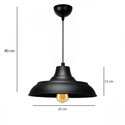 Lampa wisząca na przewodzie AYD 1xE27/40W/230V czarna