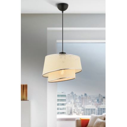 Lampa wisząca na przewodzie BARETTE 1xE27/60W/230V kremowa/błyszczący chrom