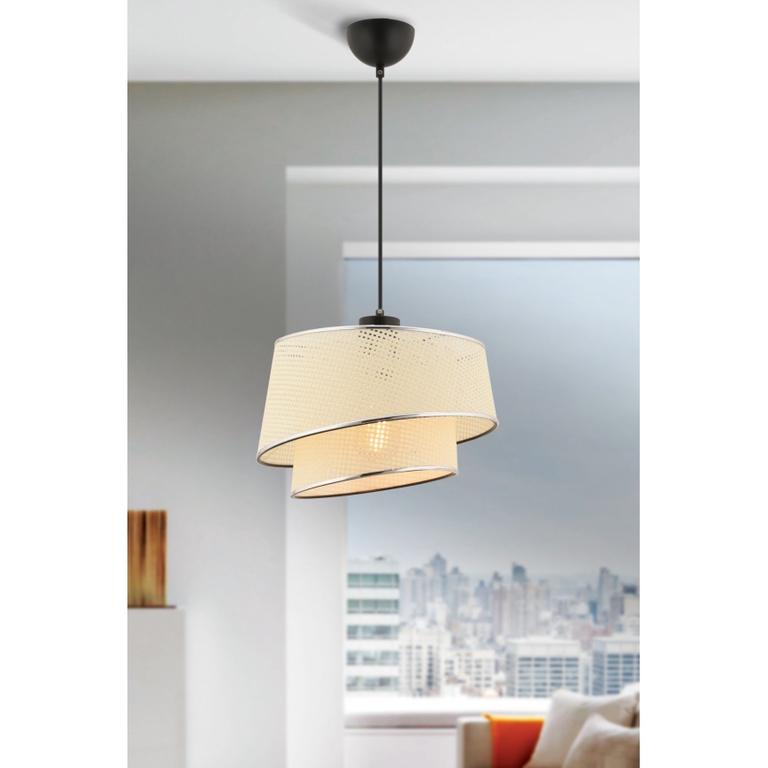 Lampa wisząca na przewodzie BARETTE 1xE27/60W/230V kremowa/błyszczący chrom