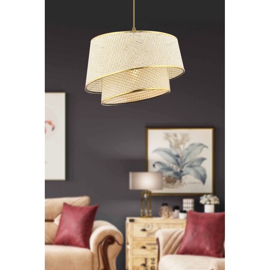 Lampa wisząca na przewodzie BARETTE 1xE27/60W/230V kremowo-złota