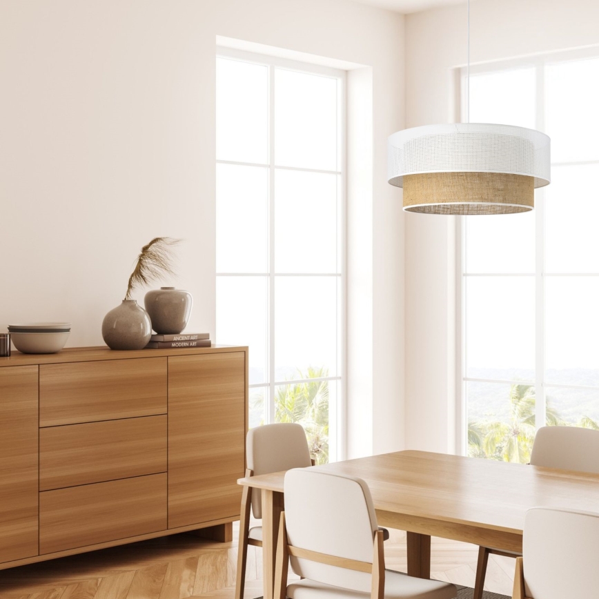 Lampa wisząca na przewodzie BORHO 1xE27/60W/230V śr. 40 cm biała/juta