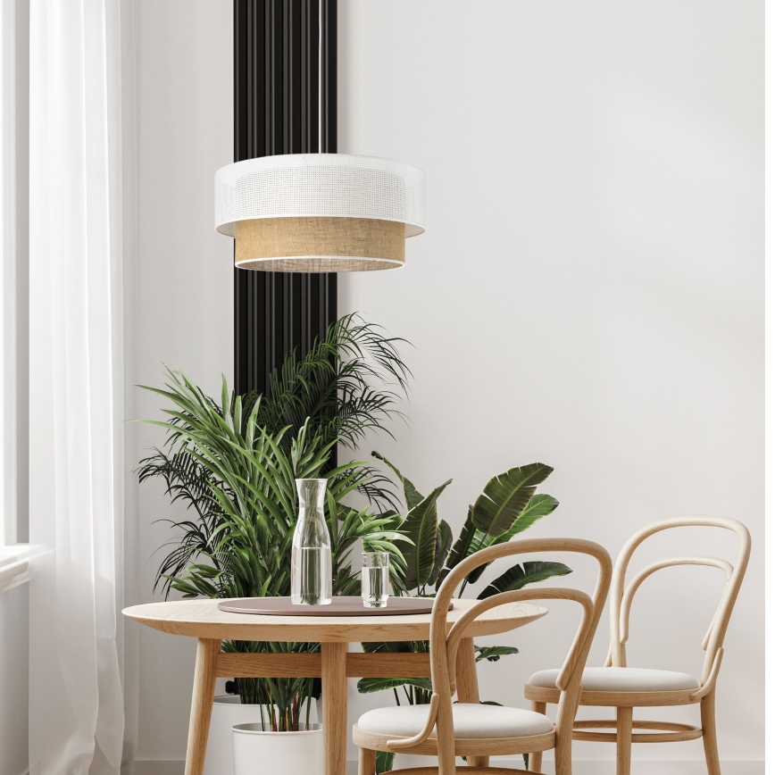 Lampa wisząca na przewodzie BORHO 1xE27/60W/230V śr. 40 cm biała/juta