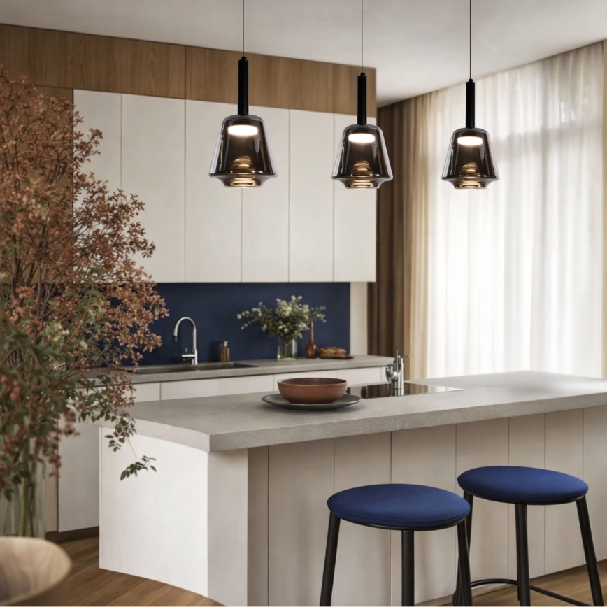 Lampa wisząca na przewodzie BUENO 1xGX53/9W/230V, średnica 18 cm, dymiona czerń