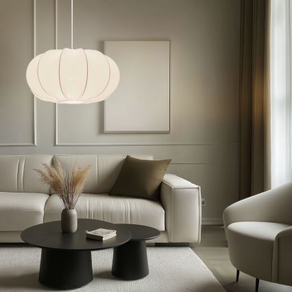 Lampa wisząca na przewodzie CAFEE 1xE27/40W/230V, śr. 52 cm, biała