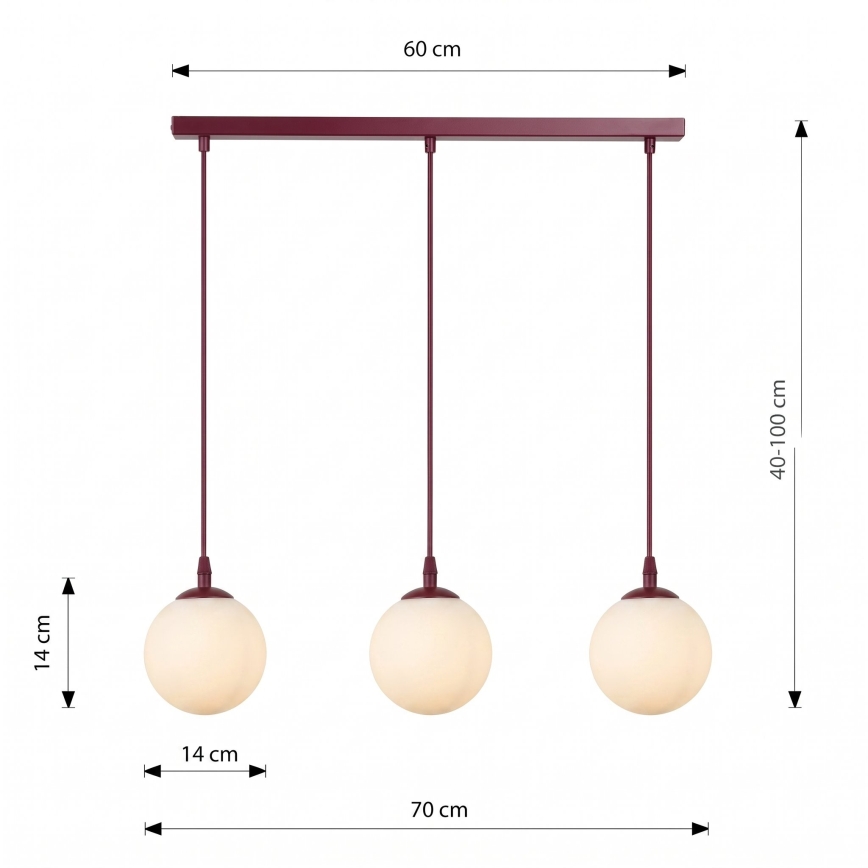 Lampa wisząca na przewodzie COSMO 3xE14/10W/230V czerwona/biała