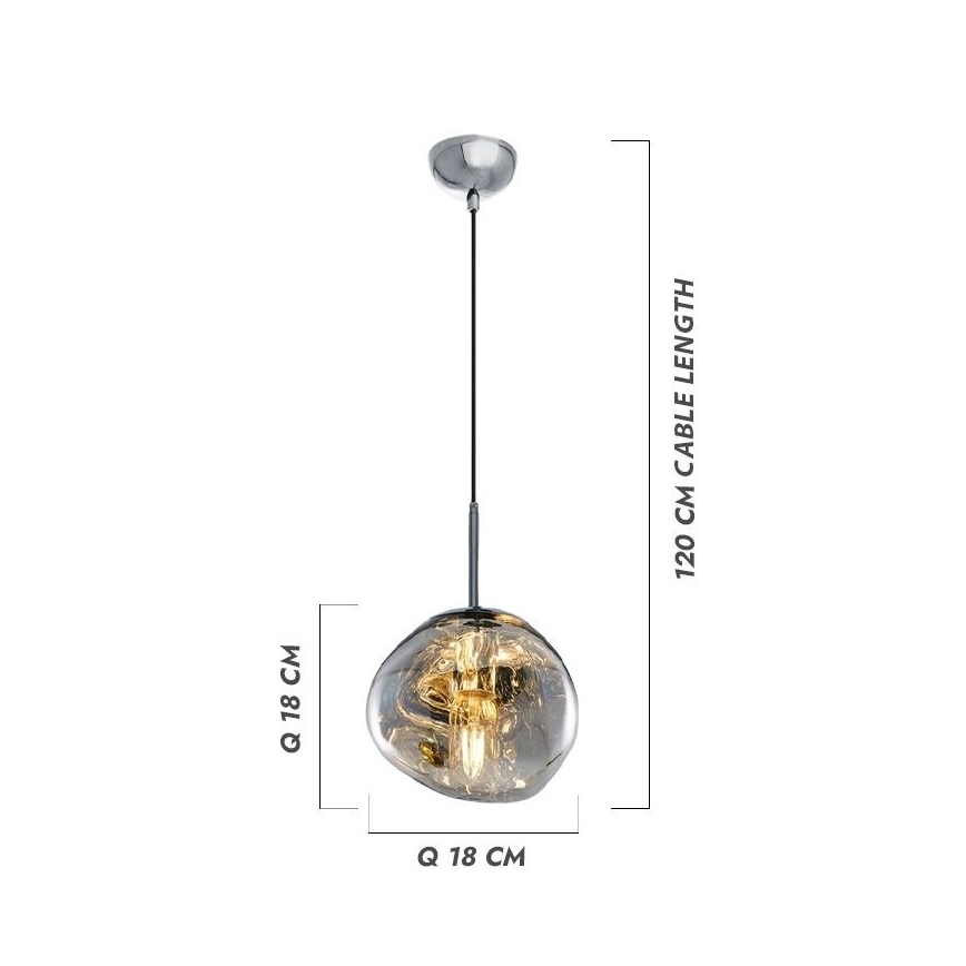 Lampa wisząca na przewodzie CRUMPLED 1xE27/24W/230V śr. 18 cm przydymione szkło