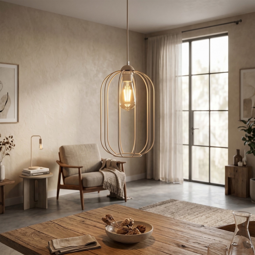 Lampa wisząca na przewodzie DESTELLO 1xE27/15W/230V śr. 21 cm beżowa