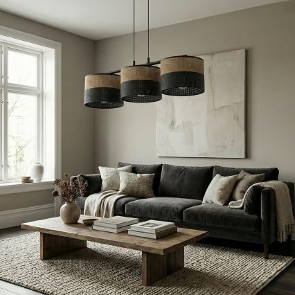Lampa wisząca na przewodzie KARBON 3xE27/15W/230V czarna/brązowa