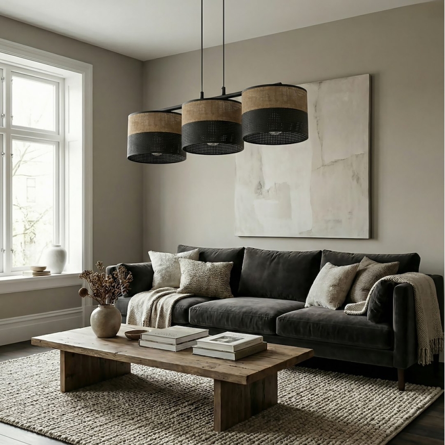 Lampa wisząca na przewodzie KARBON 3xE27/15W/230V czarna/brązowa