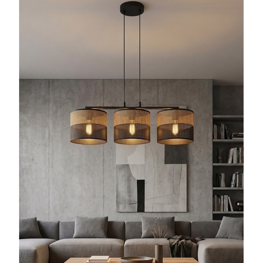 Lampa wisząca na przewodzie KARBON 3xE27/15W/230V czarna/brązowa
