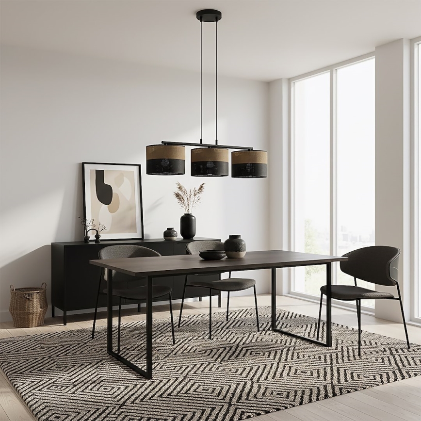 Lampa wisząca na przewodzie KARBON 3xE27/15W/230V czarna/brązowa
