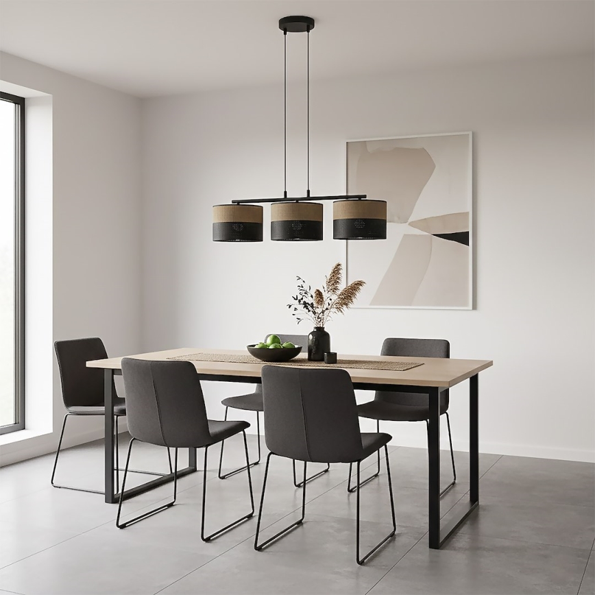 Lampa wisząca na przewodzie KARBON 3xE27/15W/230V czarna/brązowa