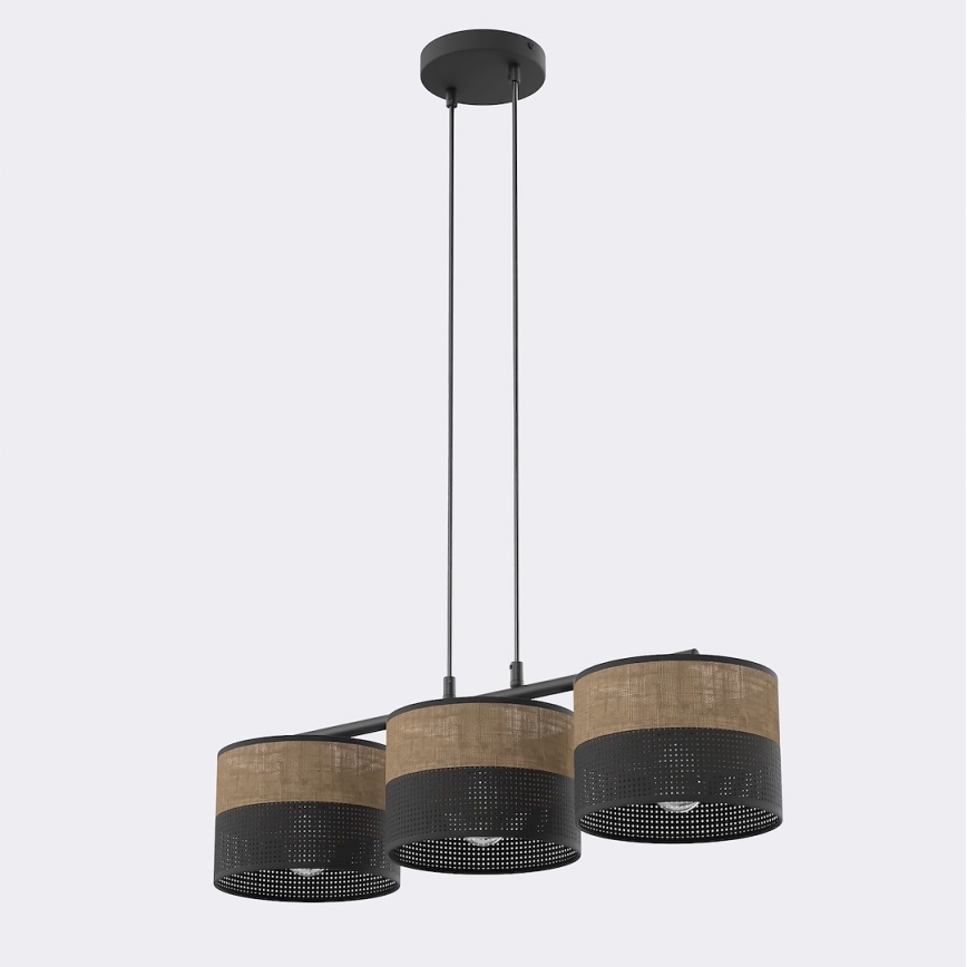 Lampa wisząca na przewodzie KARBON 3xE27/15W/230V czarna/brązowa