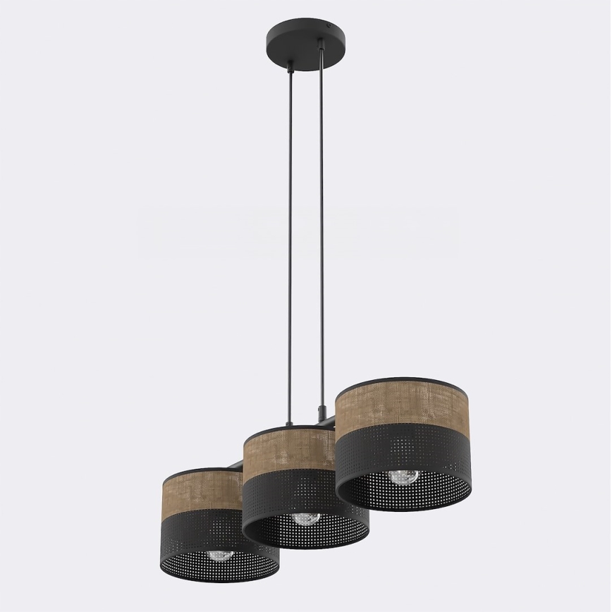 Lampa wisząca na przewodzie KARBON 3xE27/15W/230V czarna/brązowa