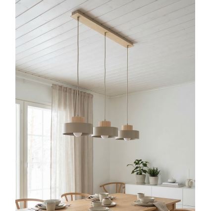 Lampa wisząca na przewodzie KIVI 3xE27/15W/230V beżowa