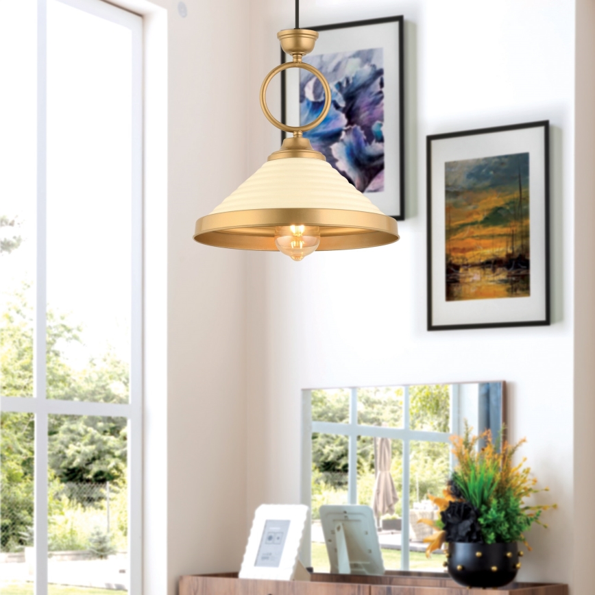 Lampa wisząca na przewodzie MONZA 1xE27/40W/230V śr. 30 cm kremowa/brązowa