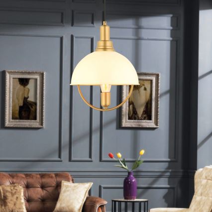 Lampa wisząca na przewodzie MONZA 1xE27/40W/230V śr. 30 cm kremowy/złoty