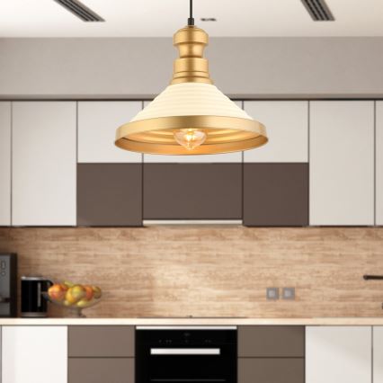 Lampa wisząca na przewodzie MONZA 1xE27/40W/230V Ø 30 cm kremowa/złota