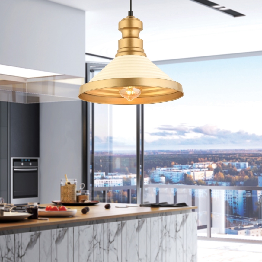 Lampa wisząca na przewodzie MONZA 1xE27/40W/230V Ø 30 cm kremowa/złota