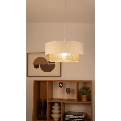 Lampa wisząca na przewodzie NATIA 1xE27/60W/230V śr. 45 cm biała/brązowa