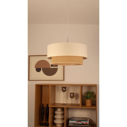 Lampa wisząca na przewodzie NATIA 1xE27/60W/230V śr. 45 cm biała/brązowa