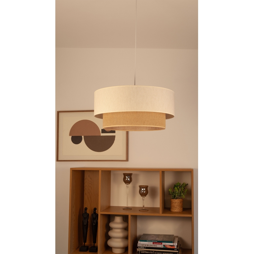 Lampa wisząca na przewodzie NATIA 1xE27/60W/230V śr. 45 cm biała/brązowa