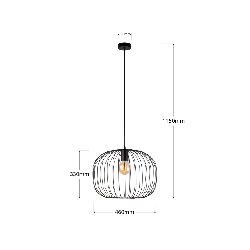 Lampa wisząca na przewodzie OVELLA 1xE27/15W/230V śr. 46 cm czarna