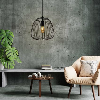 Lampa wisząca na przewodzie OVELLA 1xE27/15W/230V, średnica 36 cm, czarna