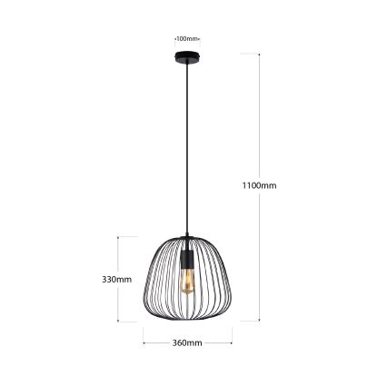Lampa wisząca na przewodzie OVELLA 1xE27/15W/230V, średnica 36 cm, czarna