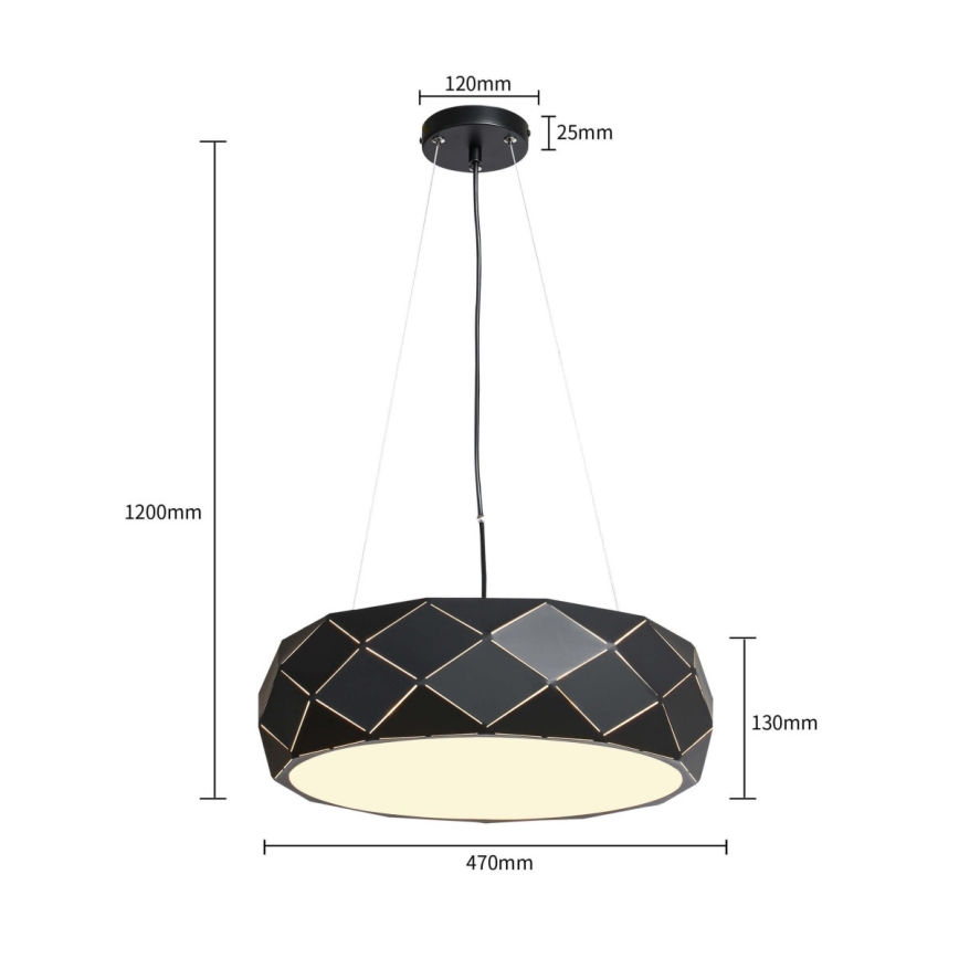 Lampa wisząca na przewodzie REUS 3xE27/40W/230V śr. 47 cm czarna