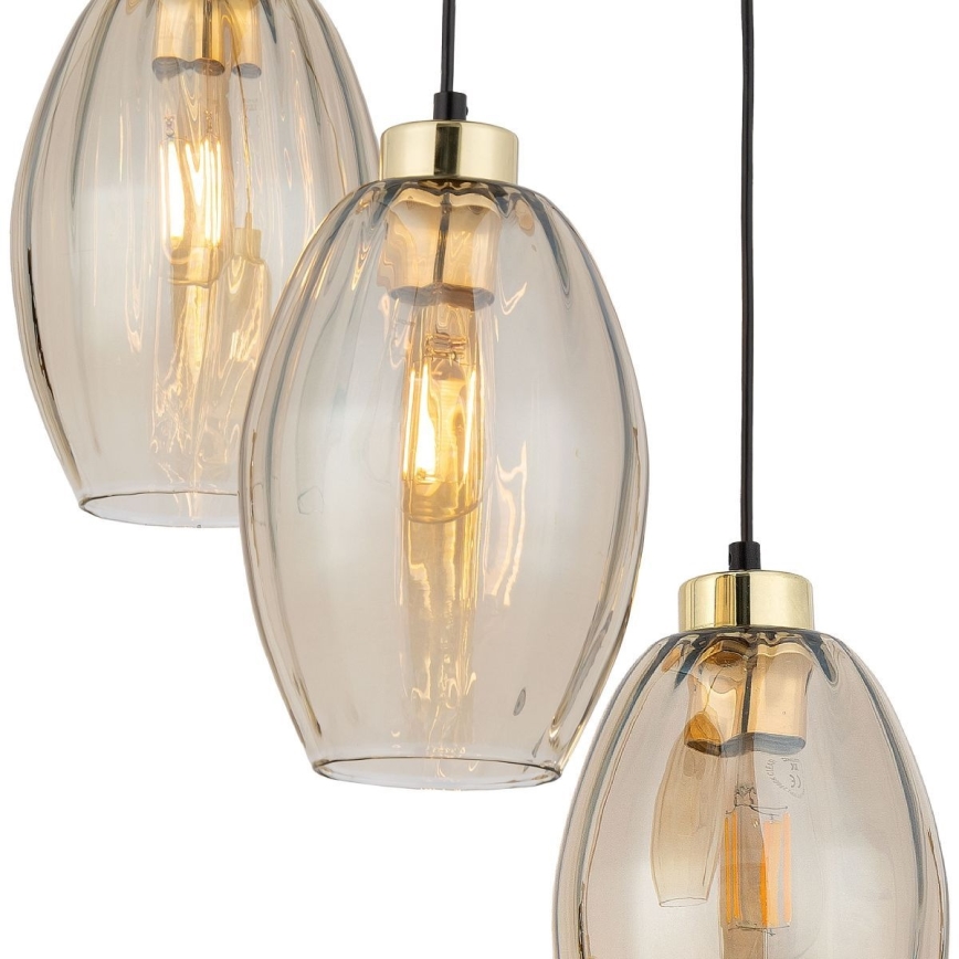 Lampa wisząca na przewodzie SEBO 3xE27/15W/230V czarny/przydymiony beżowy