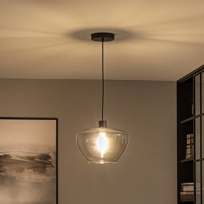 Lampa wisząca na przewodzie SEVENTIES E27/40W/230V dymiona/szara
