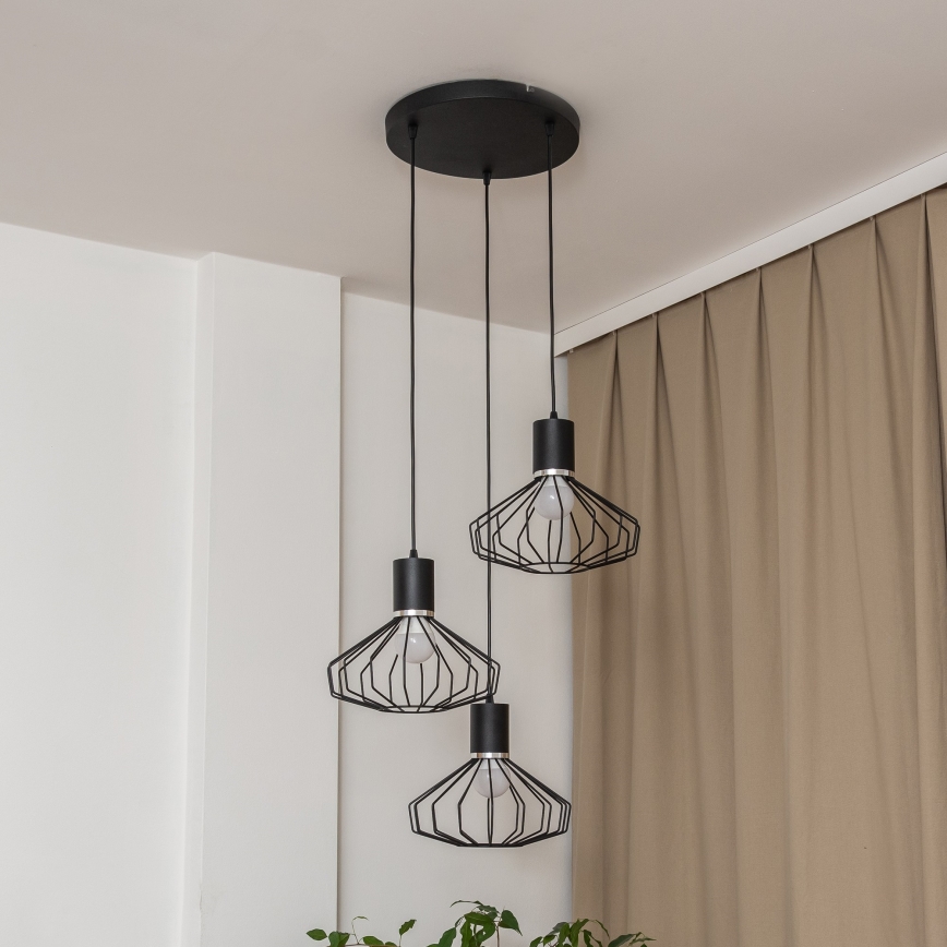 Lampa wisząca na przewodzie SOLANO 3xE27/15W/230V czarna/błyszczący chrom