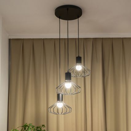 Lampa wisząca na przewodzie SOLANO 3xE27/15W/230V czarna/błyszczący chrom