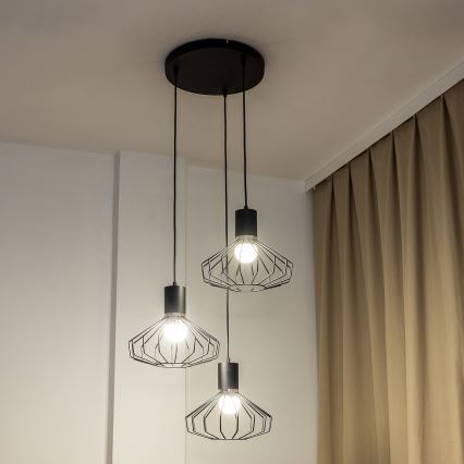 Lampa wisząca na przewodzie SOLANO 3xE27/15W/230V czarna/błyszczący chrom