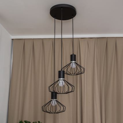 Lampa wisząca na przewodzie SOLANO 3xE27/15W/230V czarna/błyszczący chrom