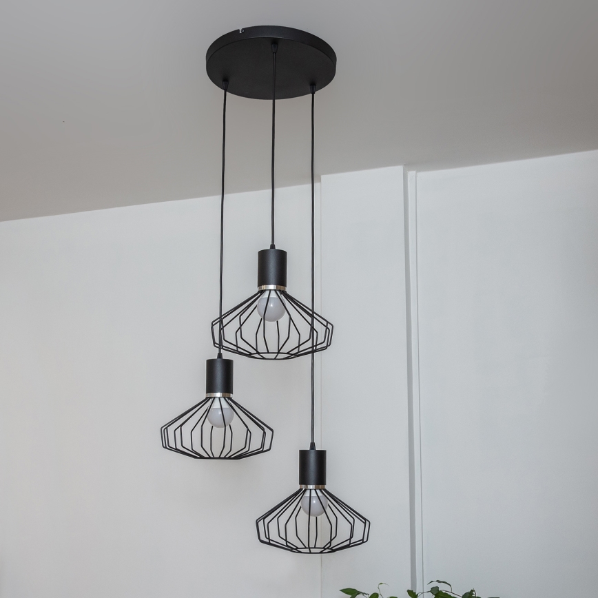 Lampa wisząca na przewodzie SOLANO 3xE27/15W/230V czarna/błyszczący chrom