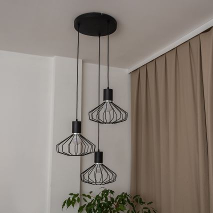 Lampa wisząca na przewodzie SOLANO 3xE27/15W/230V czarna/błyszczący chrom
