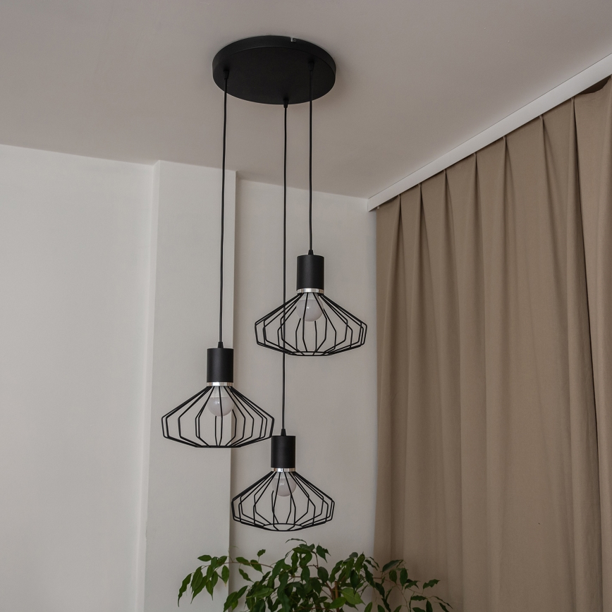 Lampa wisząca na przewodzie SOLANO 3xE27/15W/230V czarna/błyszczący chrom