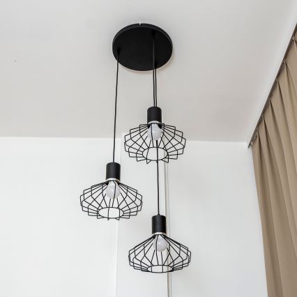 Lampa wisząca na przewodzie SOLANO 3xE27/15W/230V czarna/błyszczący chrom