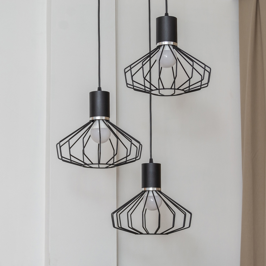 Lampa wisząca na przewodzie SOLANO 3xE27/15W/230V czarna/błyszczący chrom