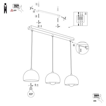 Lampa wisząca na przewodzie SOOL 3xE27/15W/230V kremowa