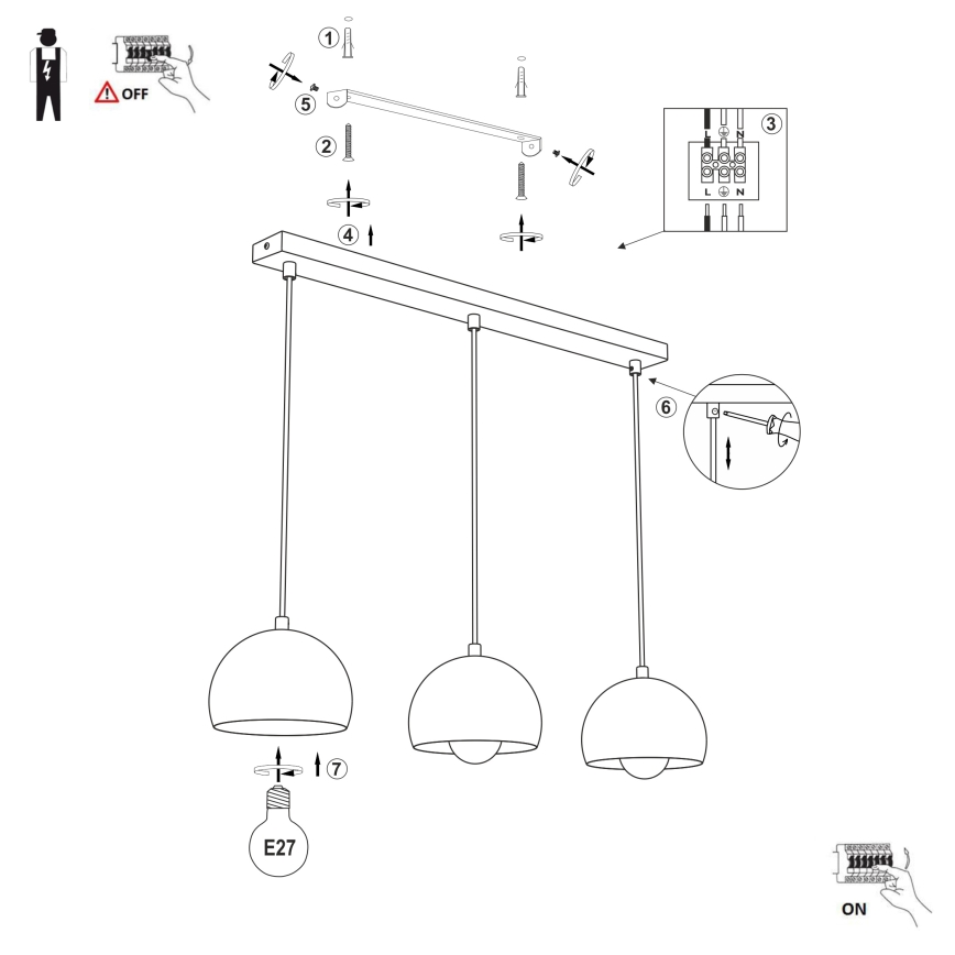 Lampa wisząca na przewodzie SOOL 3xE27/15W/230V kremowa