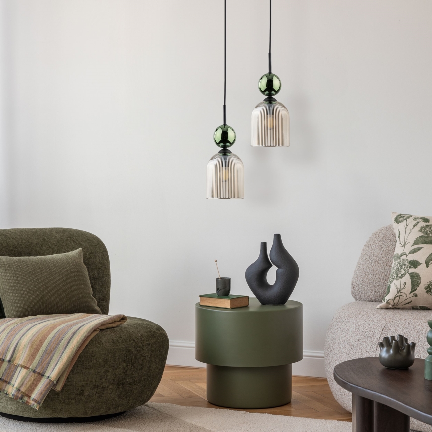 Lampa wisząca na przewodzie SOPHIA 1xE14/10W/230V czarny/zielony/dymny beż