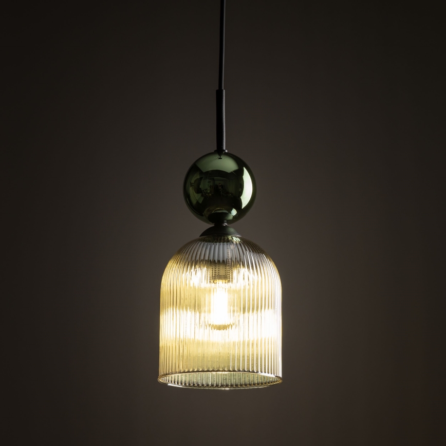 Lampa wisząca na przewodzie SOPHIA 1xE14/10W/230V czarny/zielony/dymny beż