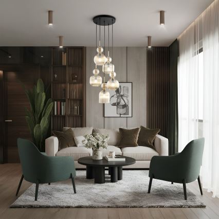Lampa wisząca na przewodzie SOPHIA 5xE14/10W/230V czarny/dymny beż