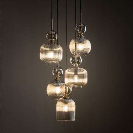 Lampa wisząca na przewodzie SOPHIA 5xE14/10W/230V czarny/dymny beż