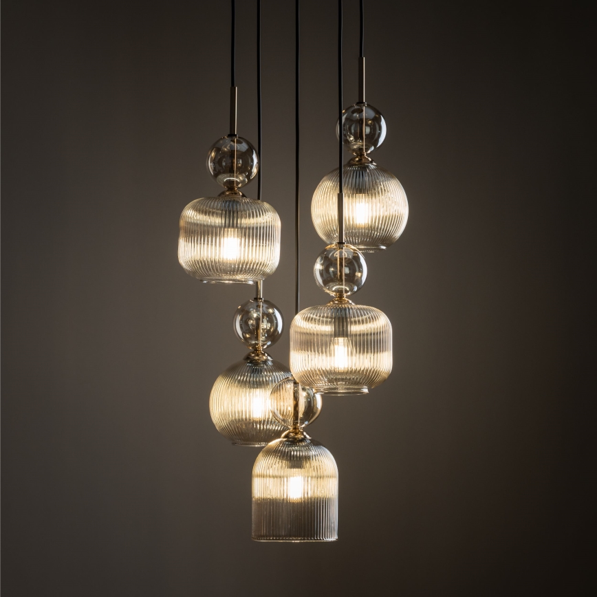 Lampa wisząca na przewodzie SOPHIA 5xE14/10W/230V czarny/dymny beż